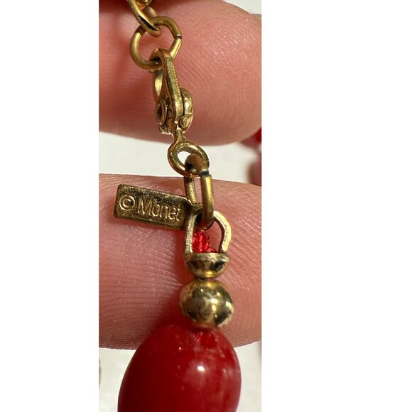 Vintage Necklace Earring Jewelry Lot Napier Monet Bright Red Gold Tone Pierced‎ - Picture 7 of 12